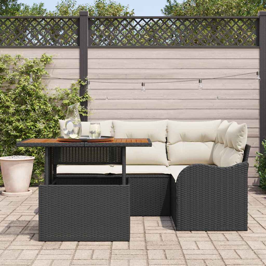 Conjunto de sofás de jardín 5 pcs Negro y crema ratán sintético