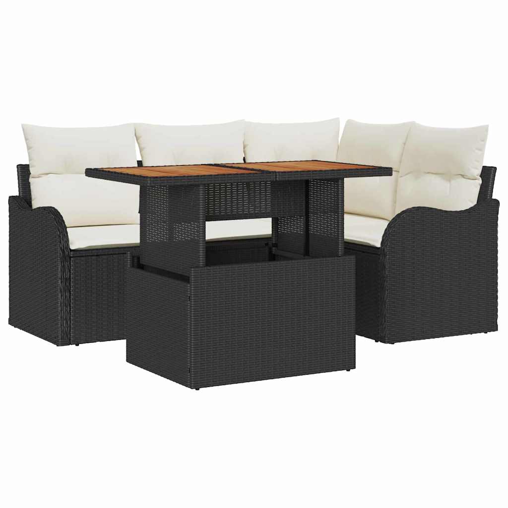Conjunto de sofás de jardín 5 pcs Negro y crema ratán sintético