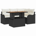 Conjunto de sofás de jardín 5 pcs Negro y crema ratán sintético