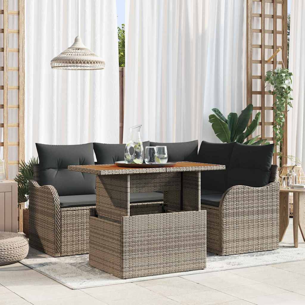 Conjunto de sofás de jardín 5 pcs Gris ratán sintético