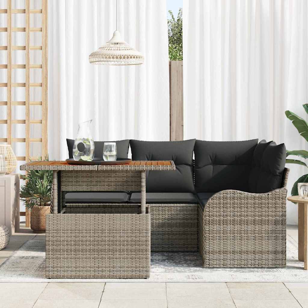 Conjunto de sofás de jardín 5 pcs Gris ratán sintético