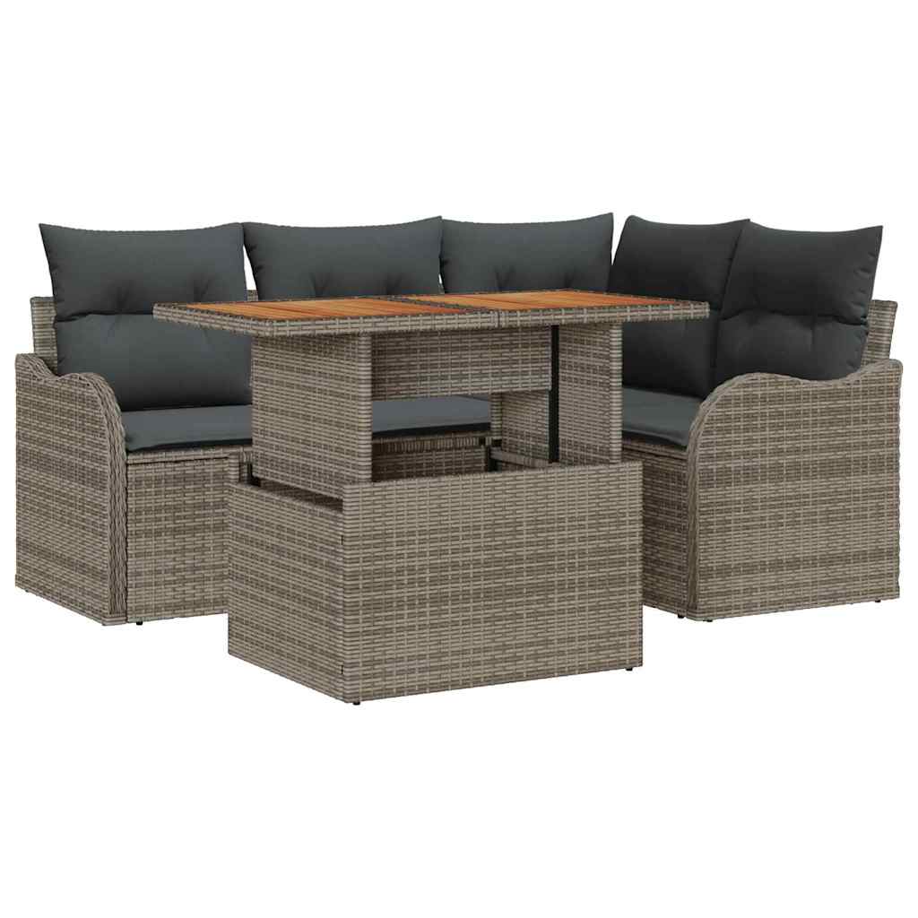 Conjunto de sofás de jardín 5 pcs Gris ratán sintético