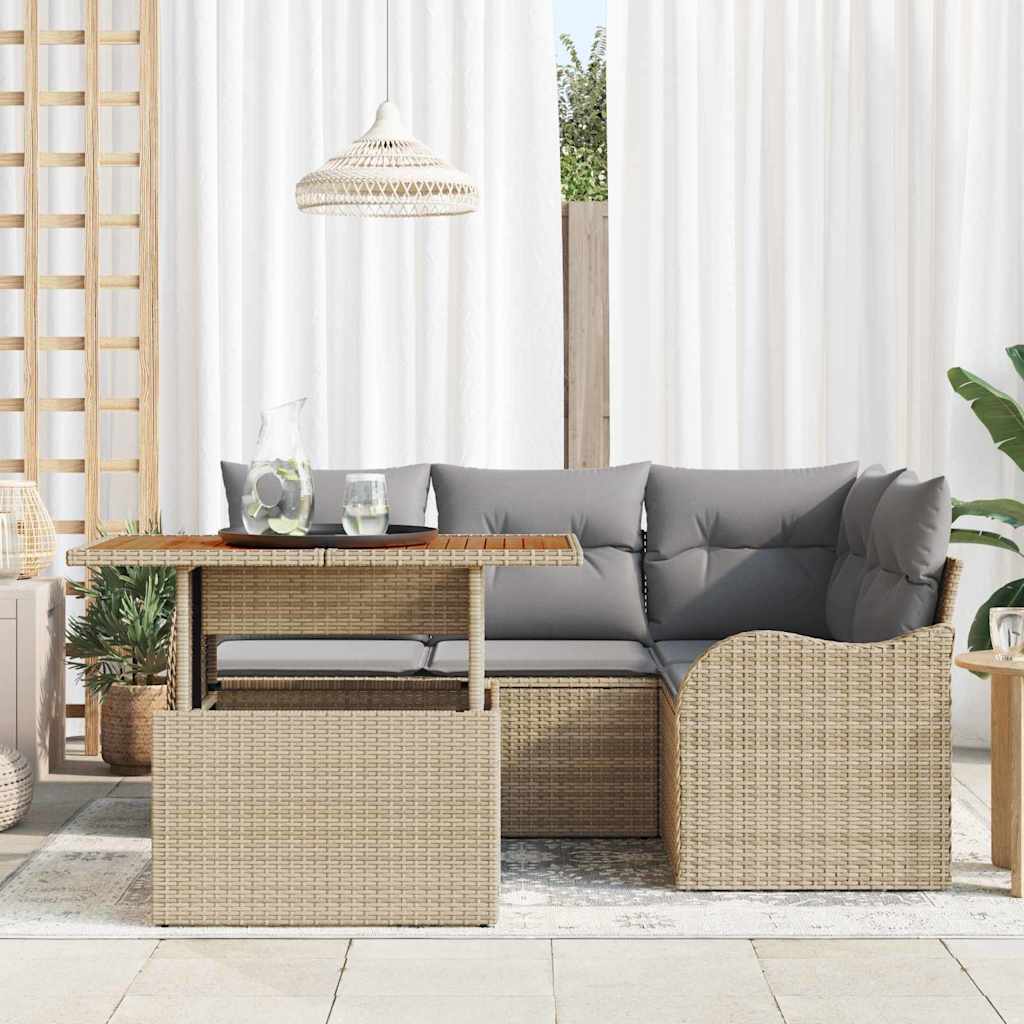 Conjunto de sofás de jardín con cojín 5 pcs Beige y Gris Claro