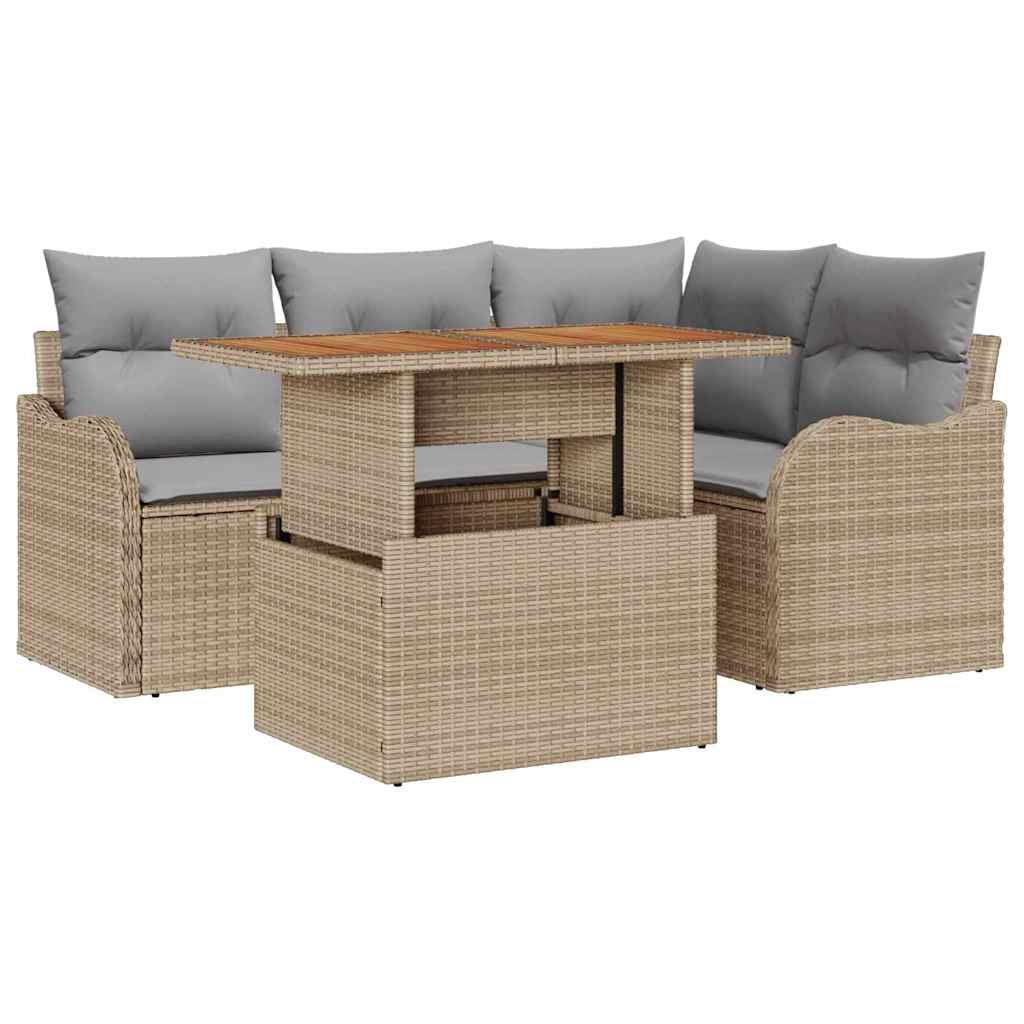 Conjunto de sofás de jardín con cojín 5 pcs Beige y Gris Claro