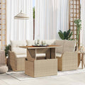 Conjunto de sofás de jardín 5 pcs Beige y Crema ratán sintético