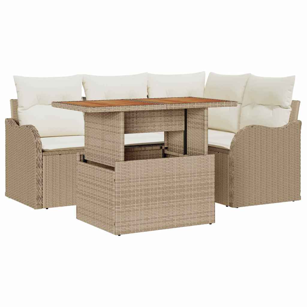 Conjunto de sofás de jardín 5 pcs Beige y Crema ratán sintético