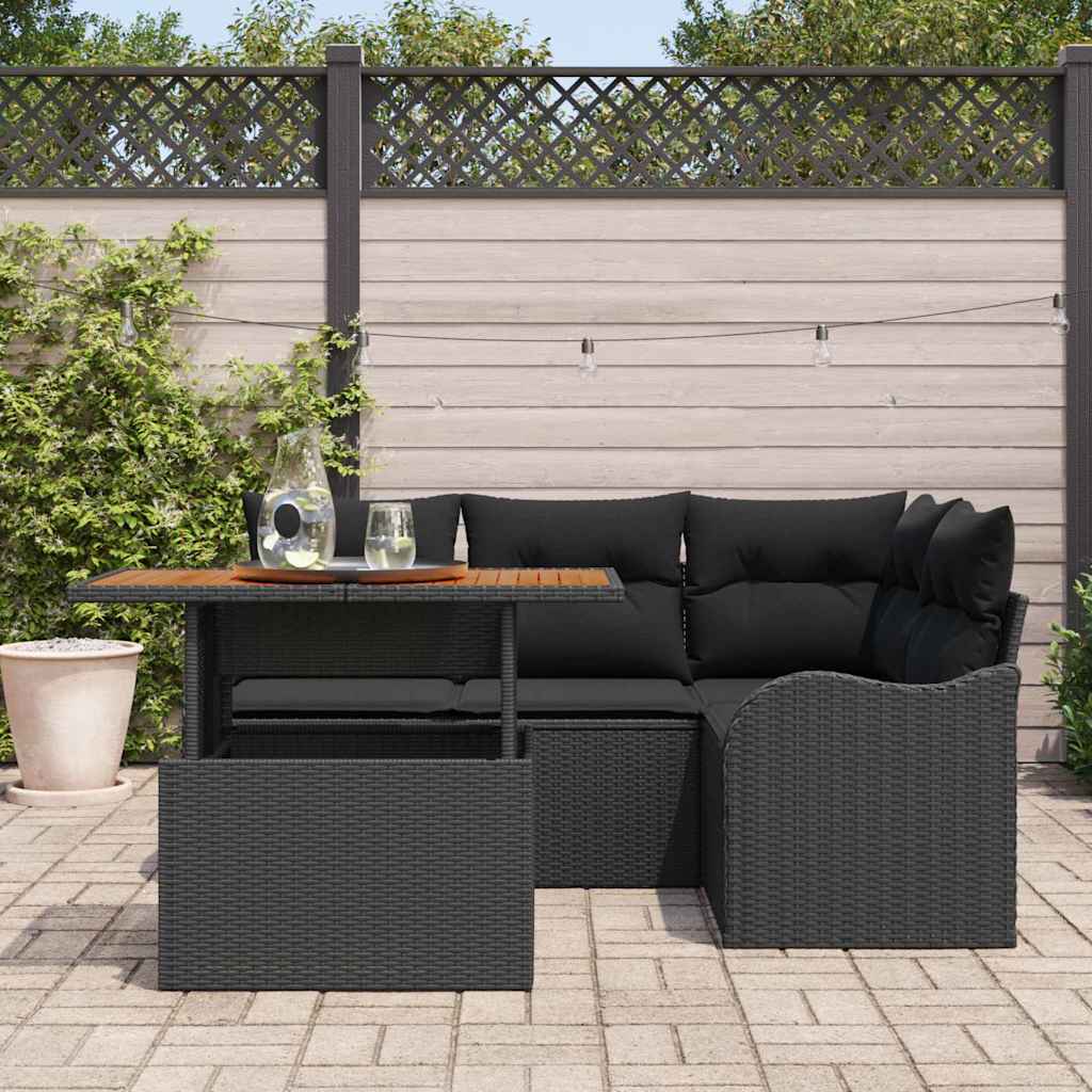 Conjunto de sofás de jardín 5 pcs Negro ratán sintético