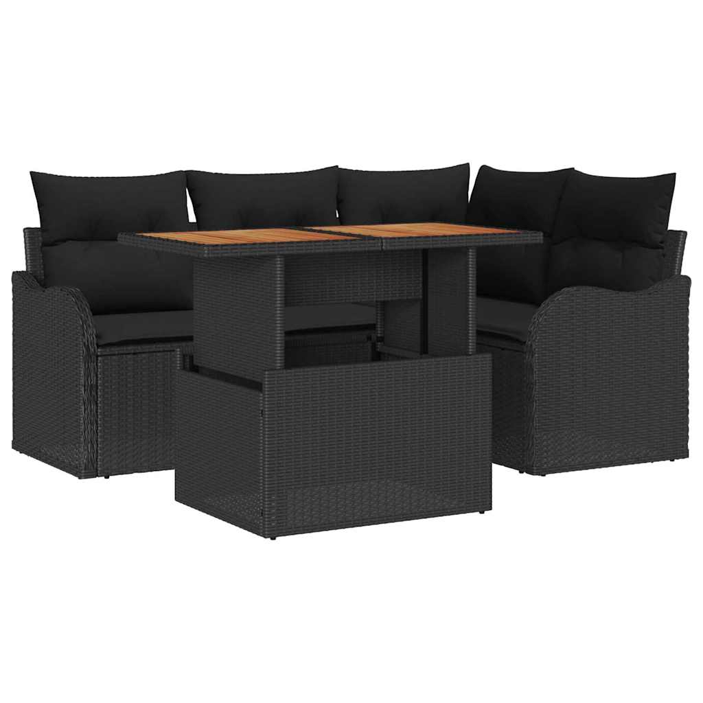 Conjunto de sofás de jardín 5 pcs Negro ratán sintético