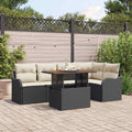 Conjunto de sofás de jardín 6 pcs Negro y crema ratán sintético