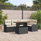 Conjunto de sofás de jardín 6 pcs Negro y crema ratán sintético