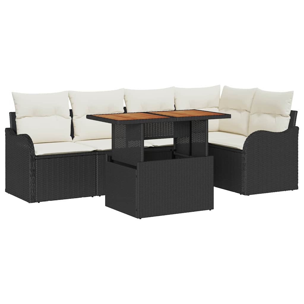 Conjunto de sofás de jardín 6 pcs Negro y crema ratán sintético