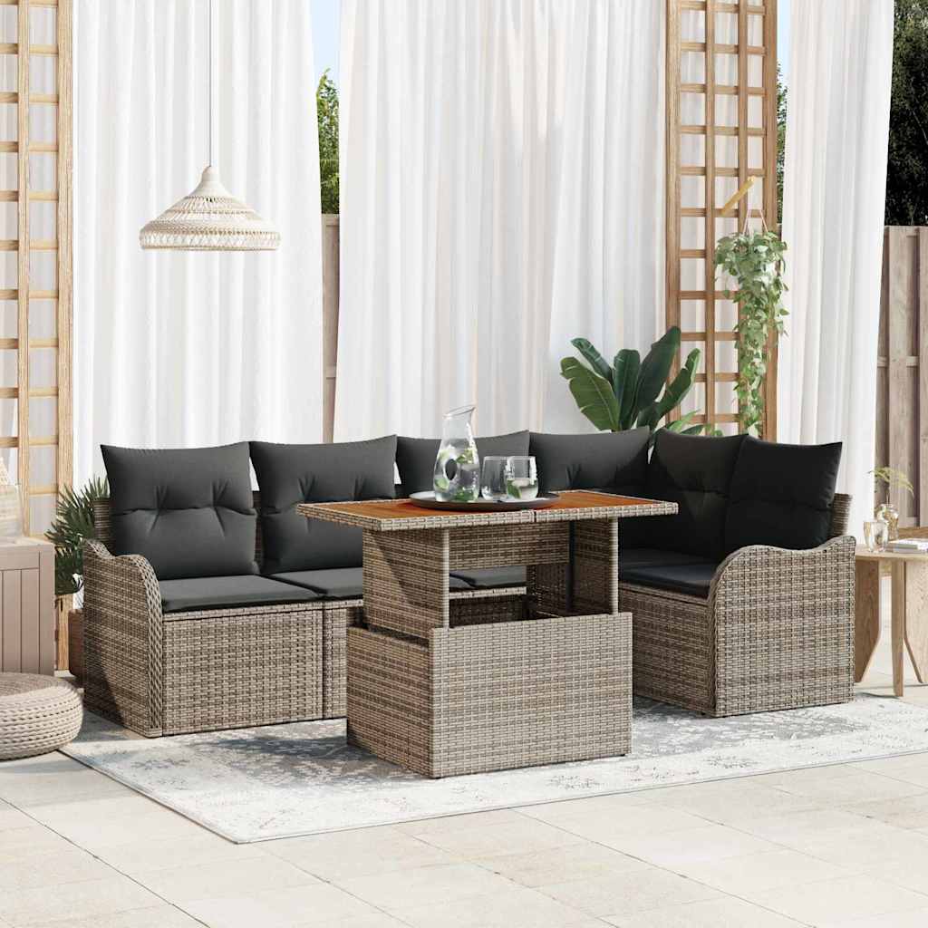 Conjunto de sofás de jardín 6 pcs Gris ratán sintético