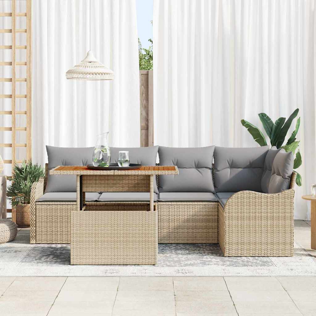 Conjunto de sofás de jardín con cojín 6 pcs Beige y Gris Claro