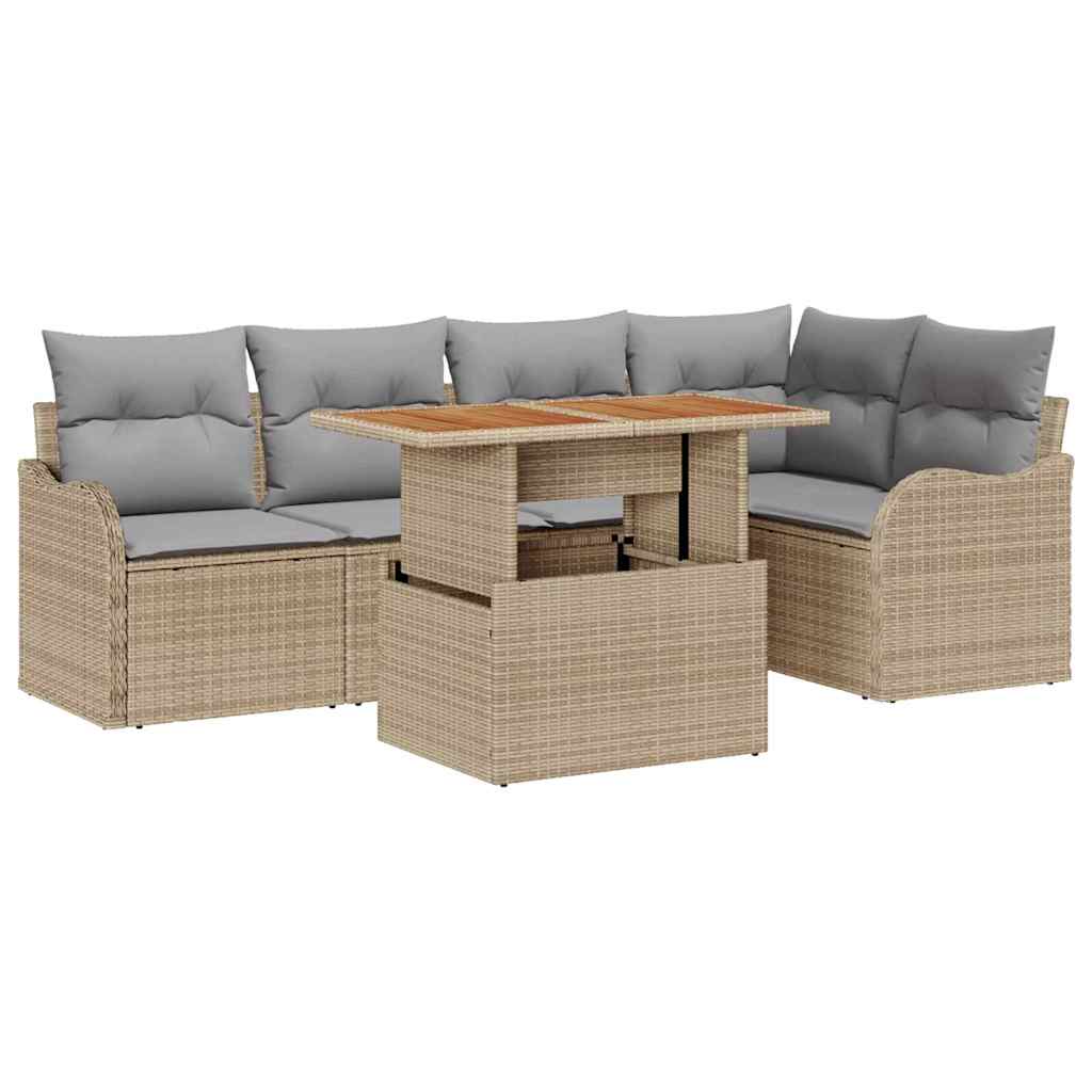 Conjunto de sofás de jardín con cojín 6 pcs Beige y Gris Claro