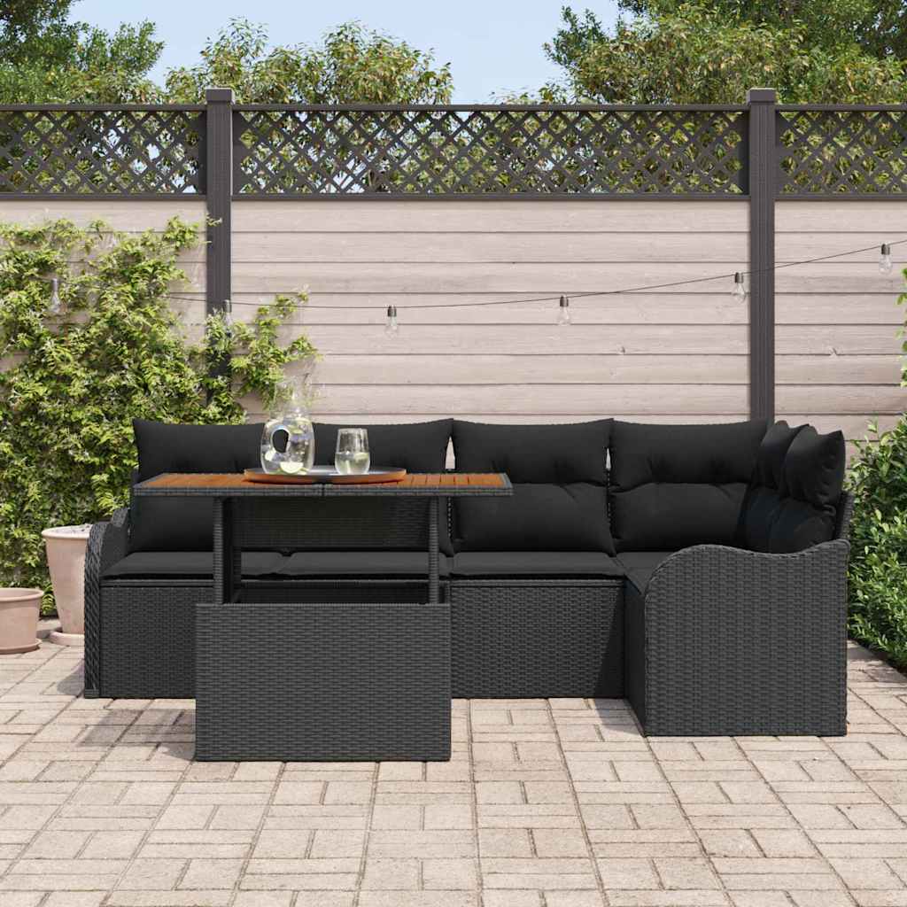 Conjunto de sofás de jardín 6 pcs Negro ratán sintético