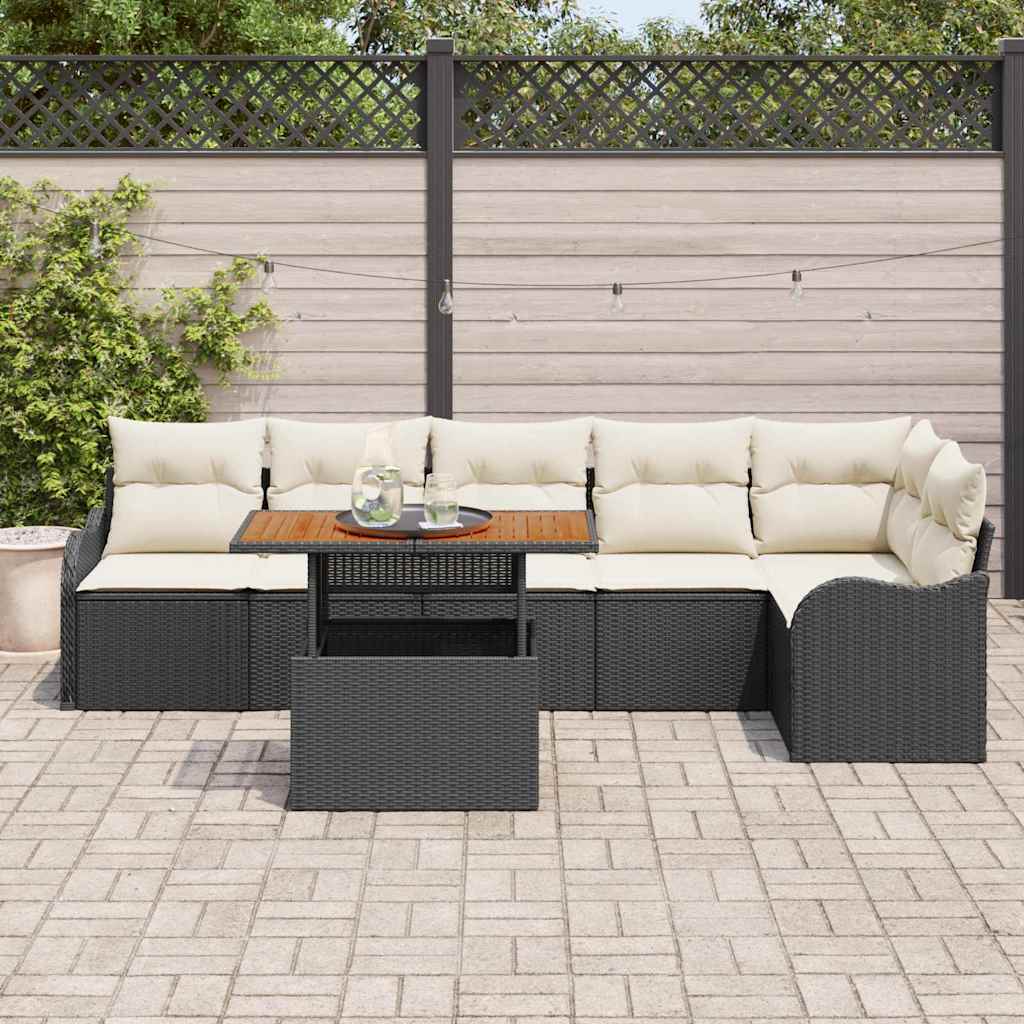 Conjunto de sofá de jardín con cojín Manual 7 pcs Negro y crema
