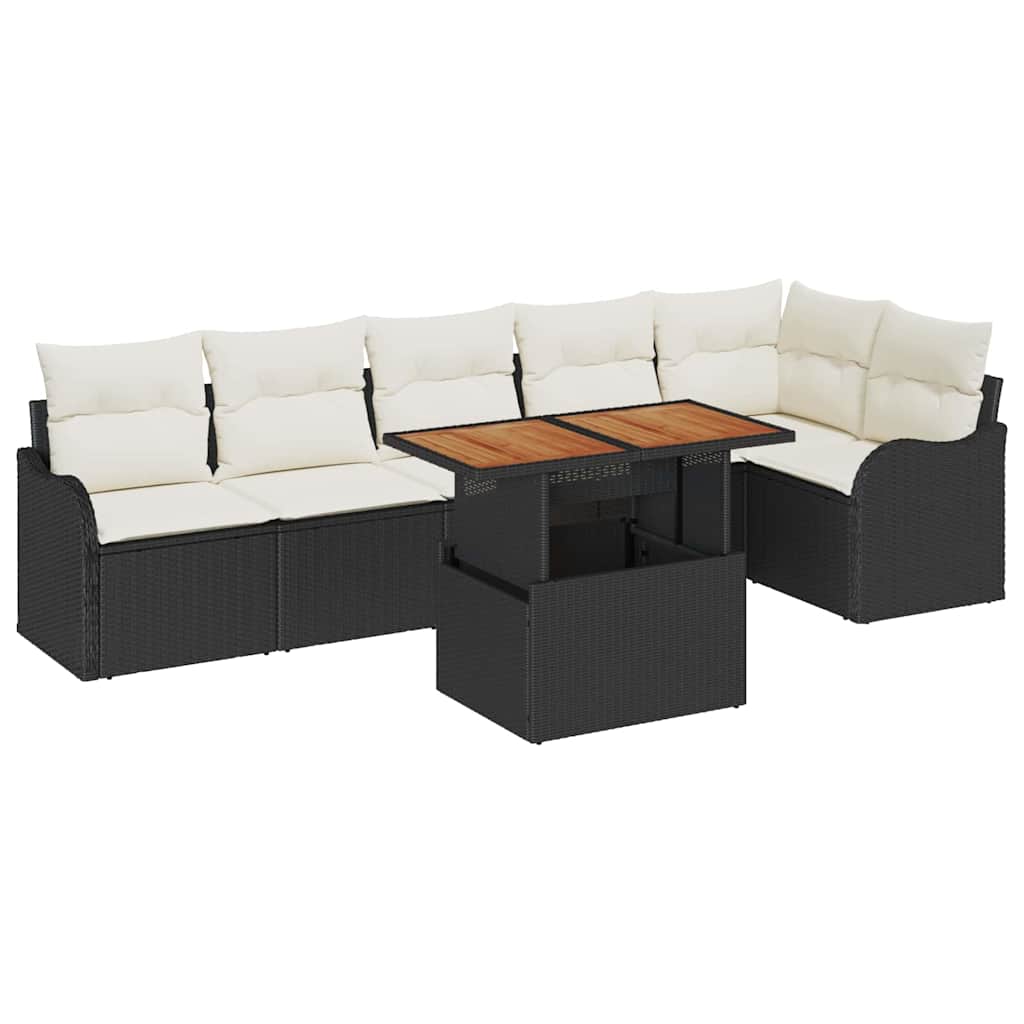 Conjunto de sofá de jardín con cojín Manual 7 pcs Negro y crema