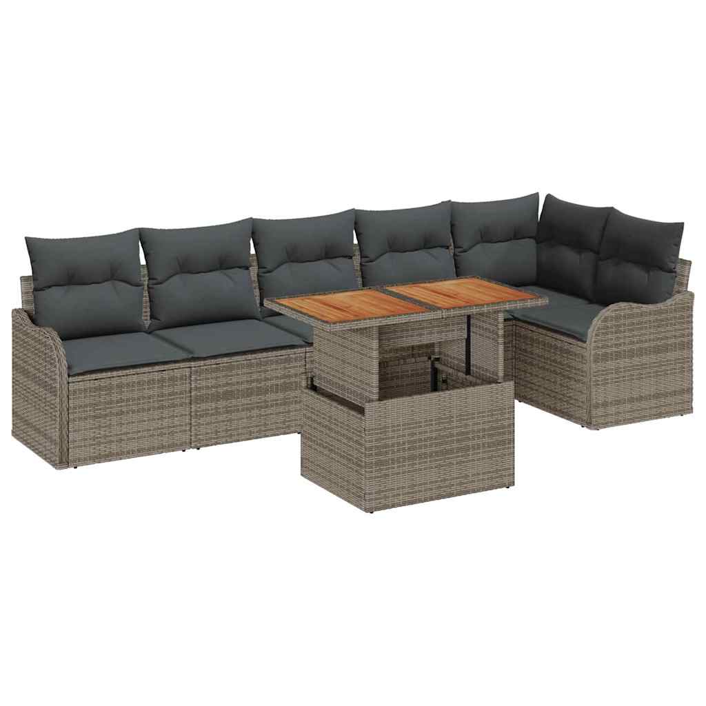 Conjunto de sofá de jardín con cojín Manual 7 pcs Gris