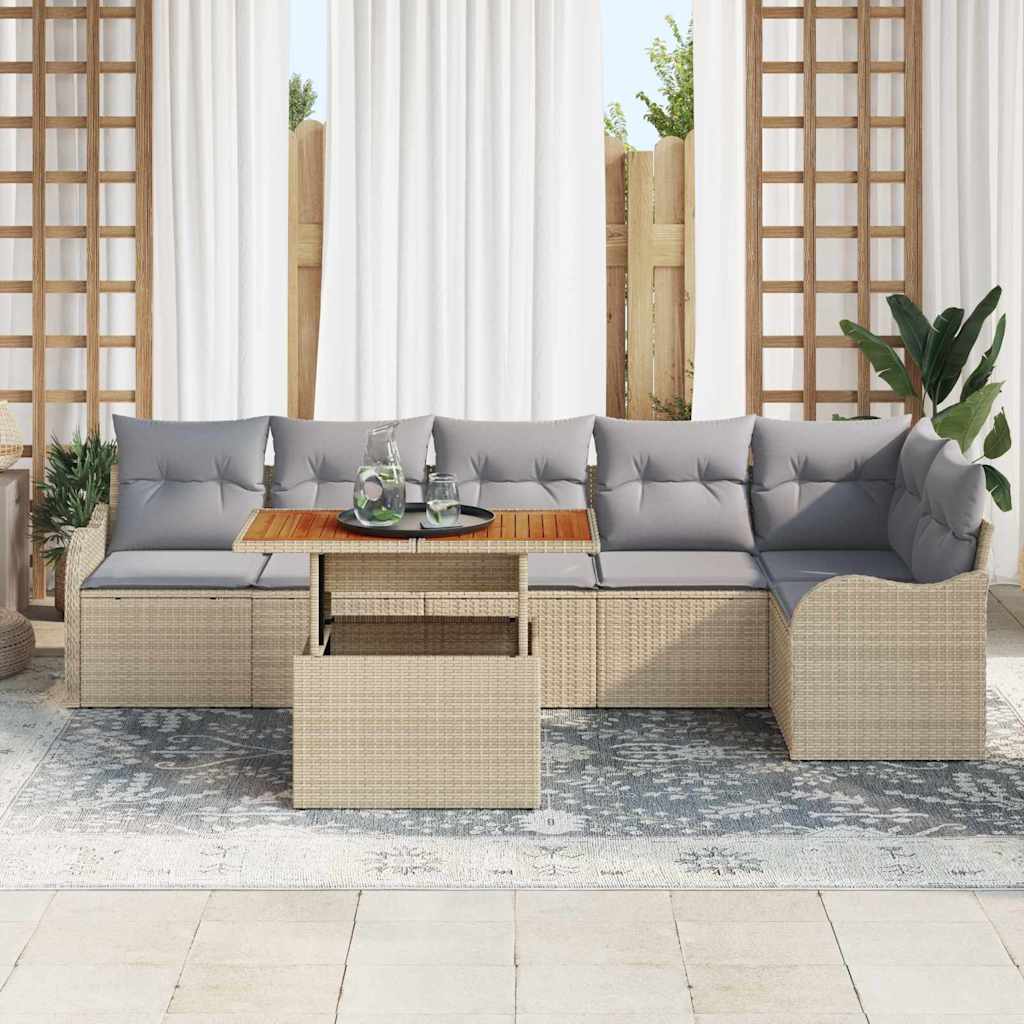 Conjunto de sofá de jardín con cojín 7 pcs beige y gris claro