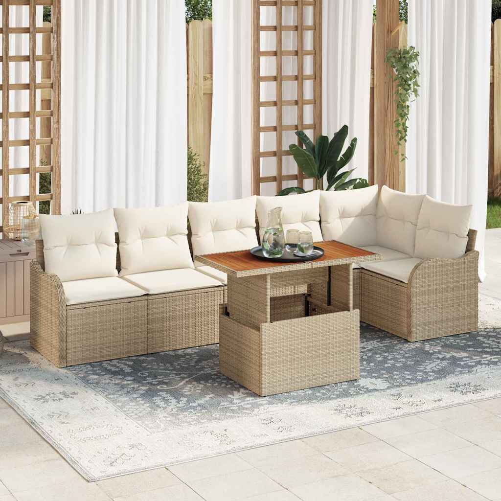 Conjunto de sofá de jardín con cojín Manual 7 pcs beige y crema