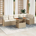 Conjunto de sofá de jardín con cojín Manual 7 pcs beige y crema