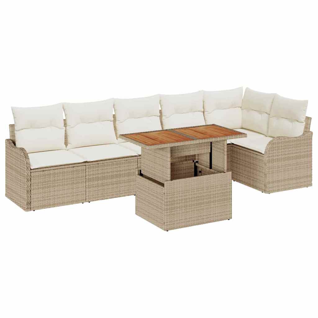 Conjunto de sofá de jardín con cojín Manual 7 pcs beige y crema