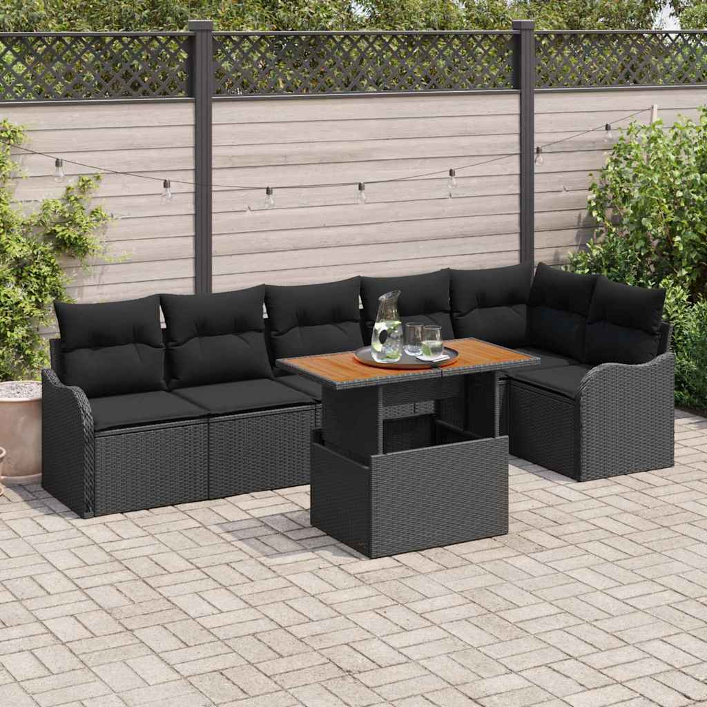 Conjunto de sofá de jardín con cojín Manual 7 pcs Negro