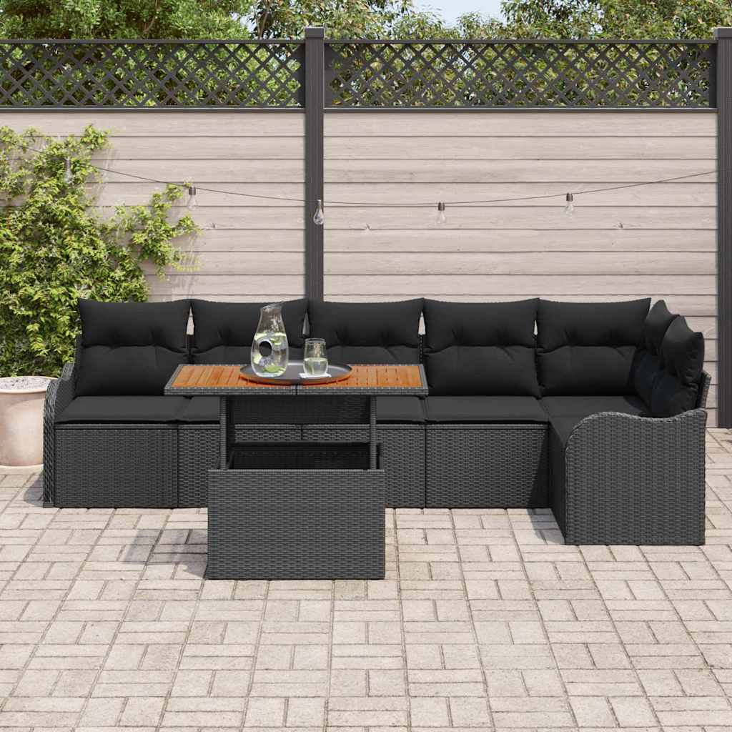 Conjunto de sofá de jardín con cojín Manual 7 pcs Negro