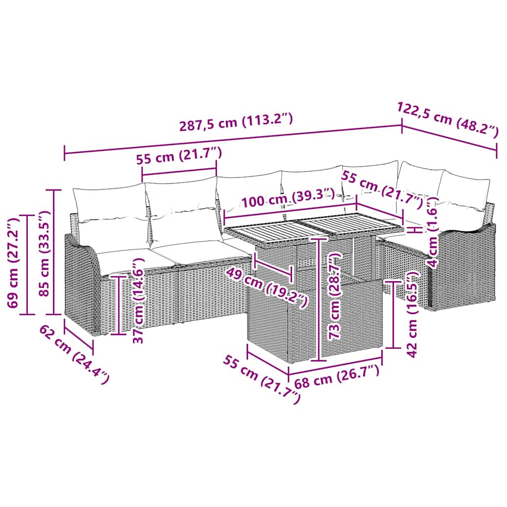 Conjunto de sofá de jardín con cojín Manual 7 pcs Negro