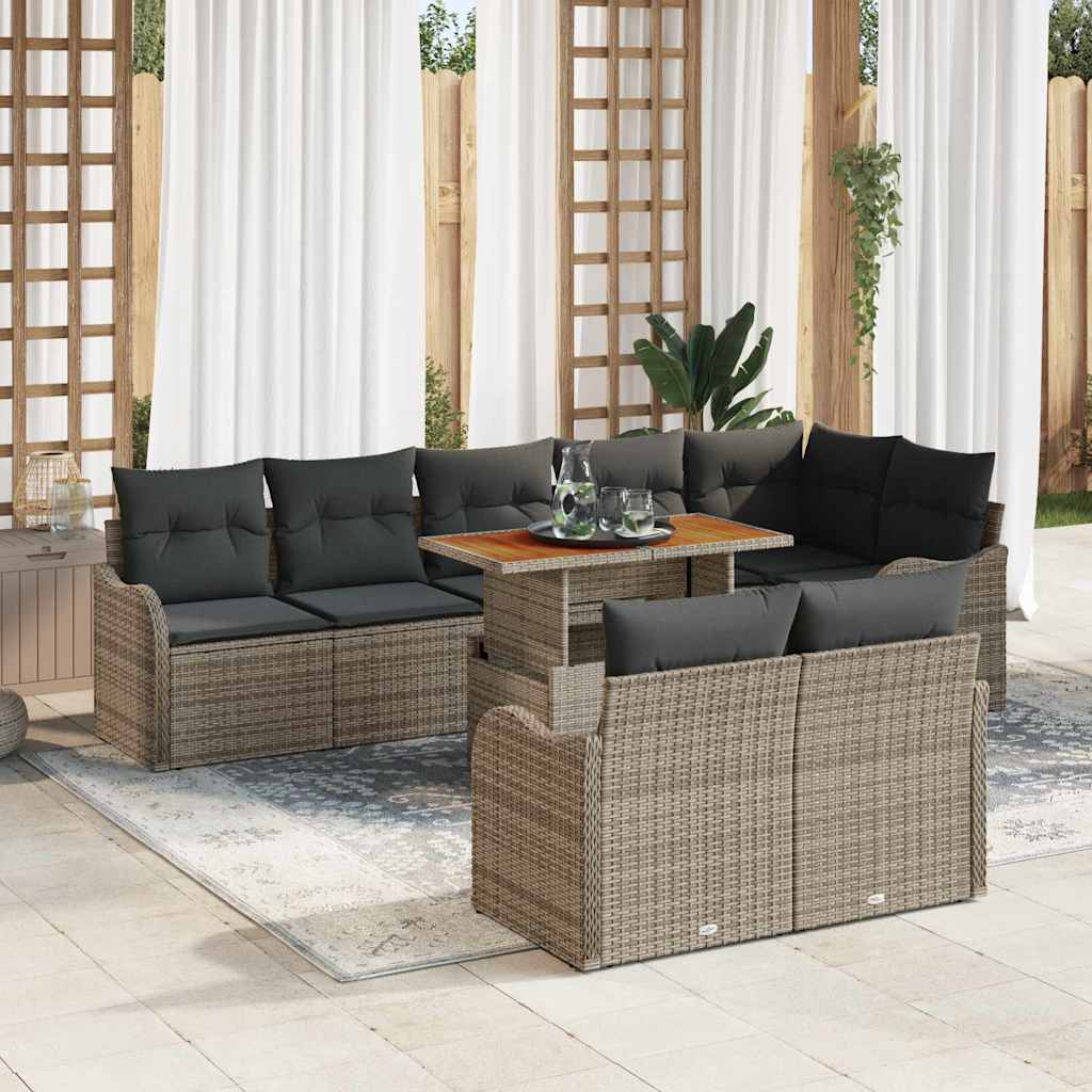 Conjunto de sofá de jardín con cojín 9 pcs beige y gris claro