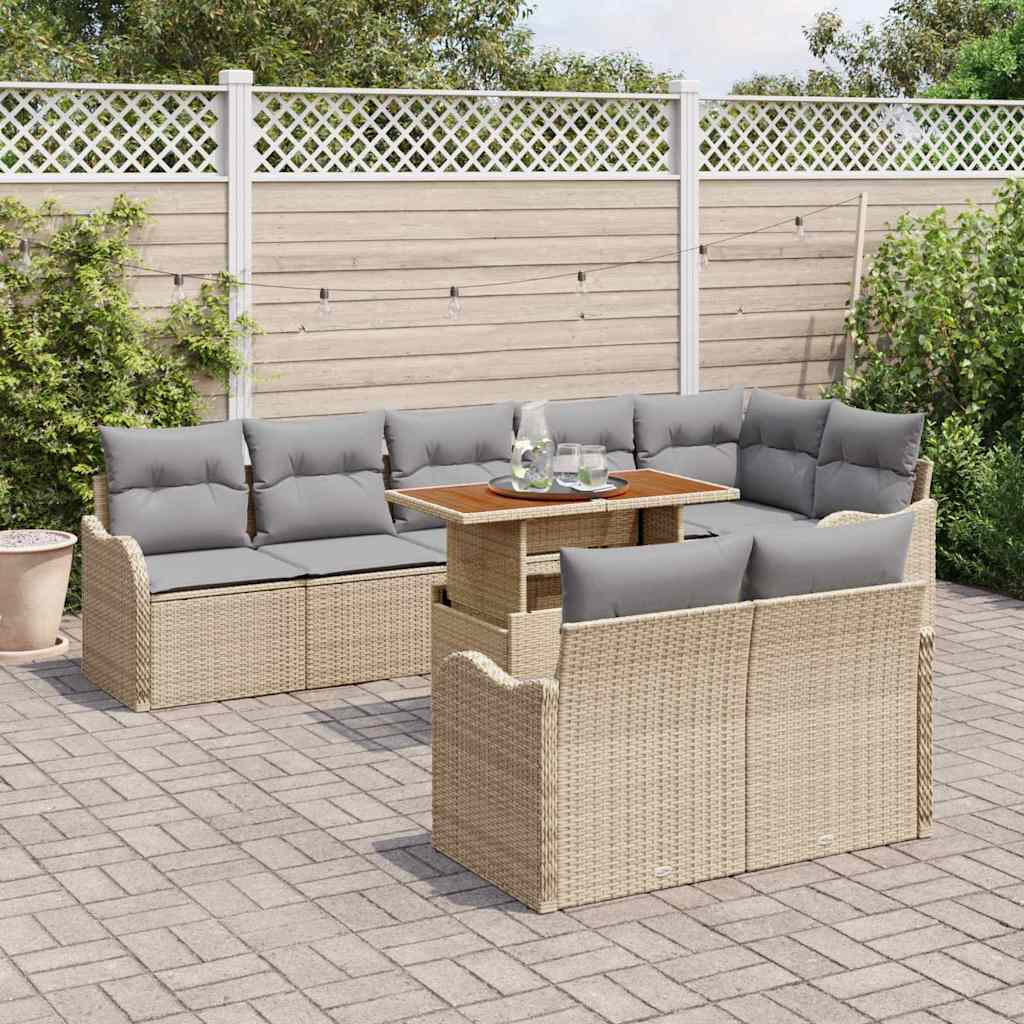 Conjunto de sofá de jardín con cojín 9 pcs beige y gris claro