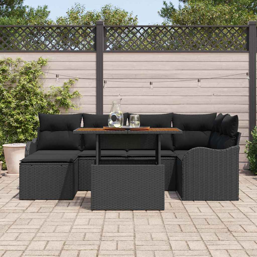 Conjunto de sofá de jardín con cojín 7 pcs Negro