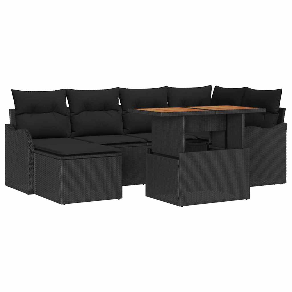 Conjunto de sofá de jardín con cojín 7 pcs Negro