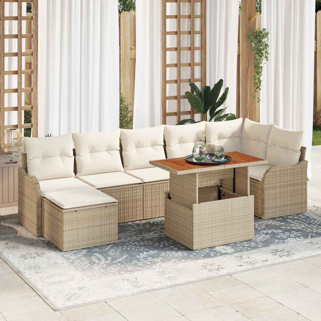 Conjunto de sofá de jardín con cojín 7 pcs gris y azul marino