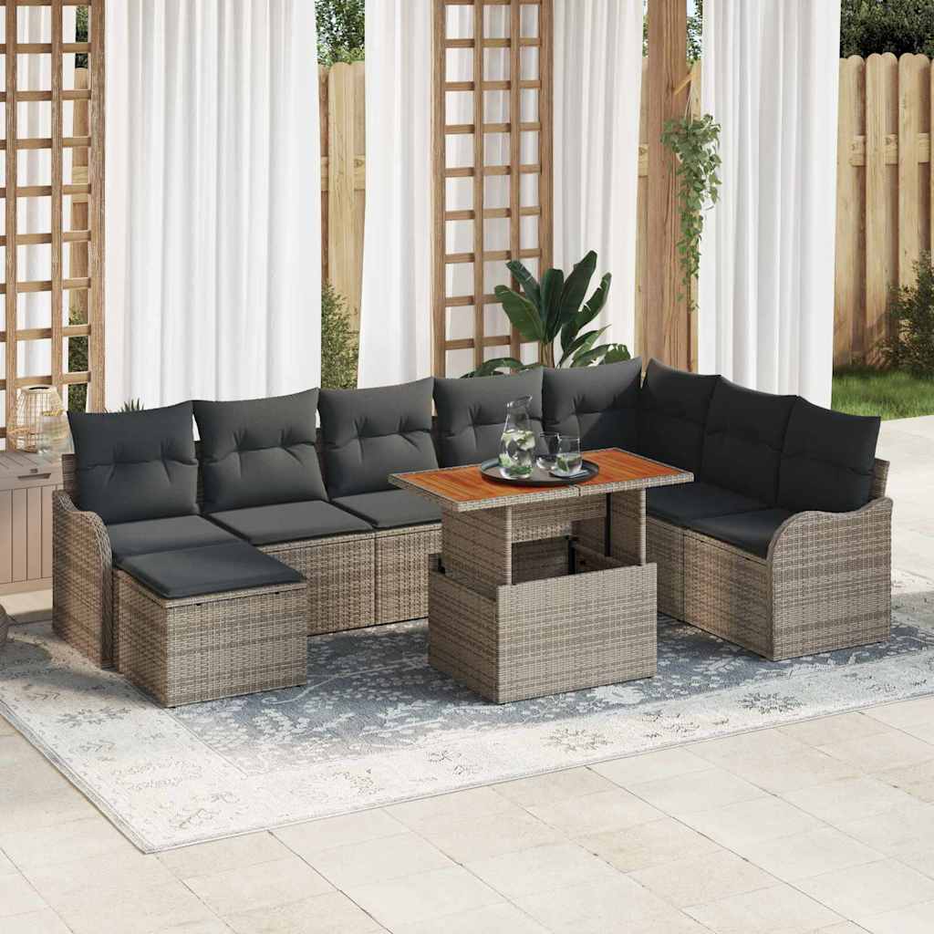 Conjunto de sofá de jardín con cojín 9 pcs beige y crema