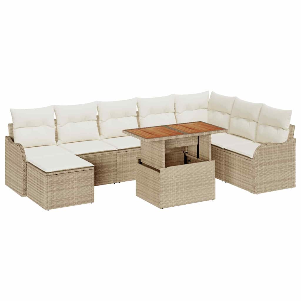 Conjunto de sofá de jardín con cojín 9 pcs beige y crema