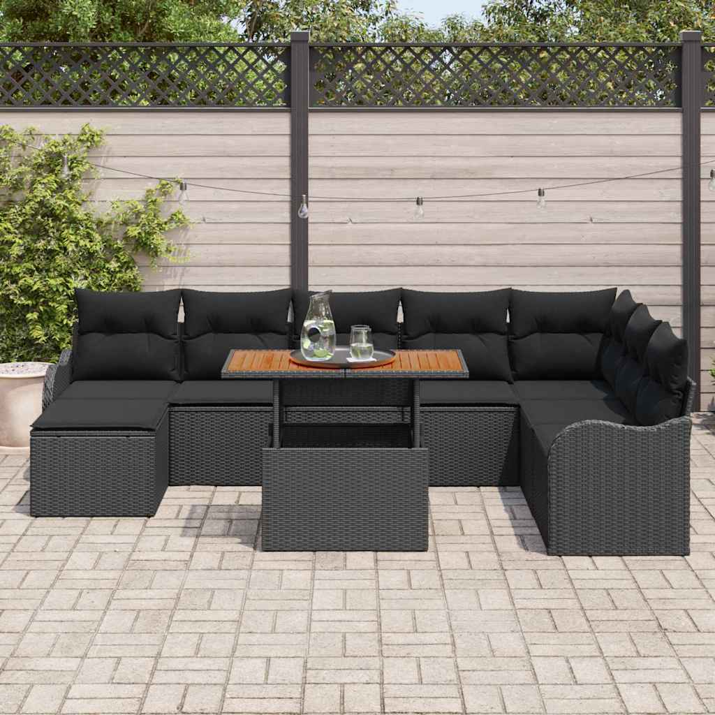 Conjunto de sofá de jardín con cojín 9 pcs Negro