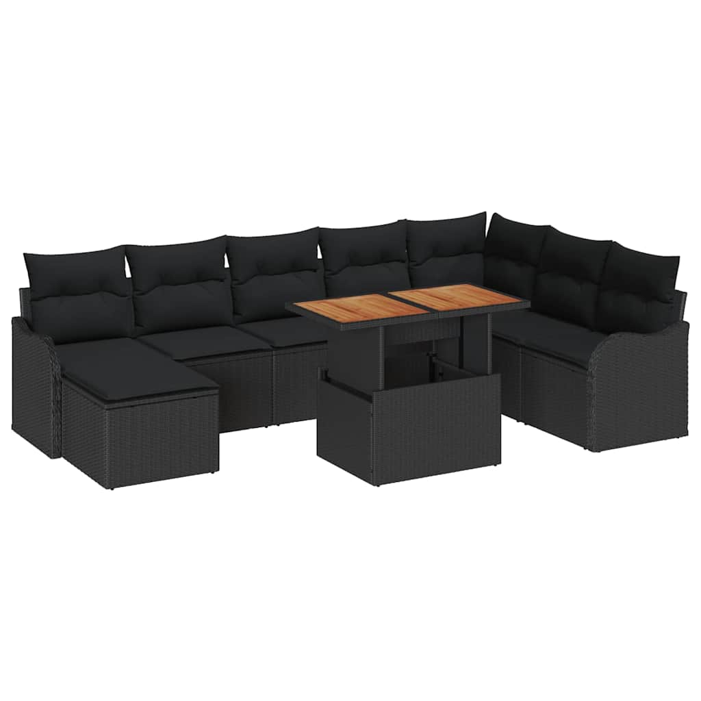Conjunto de sofá de jardín con cojín 9 pcs Negro