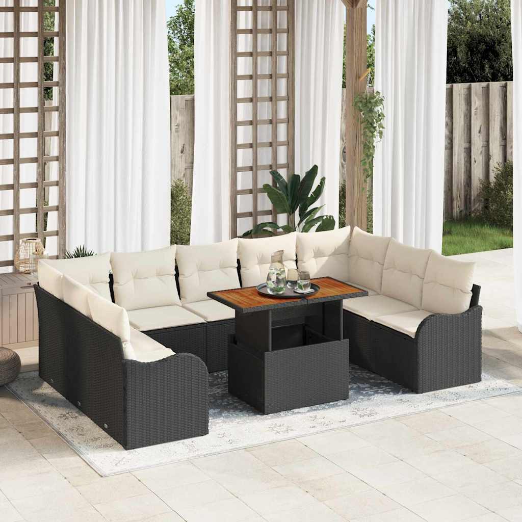 Conjunto de sofá de jardín con cojín 10 pcs beige y crema