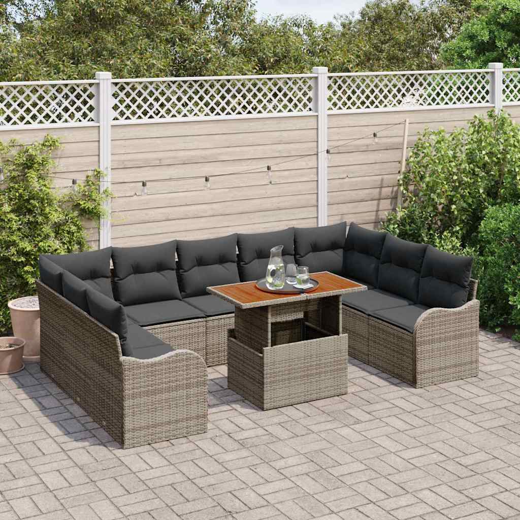 Conjunto de sofá de jardín con cojín Manual 10 pcs Gris