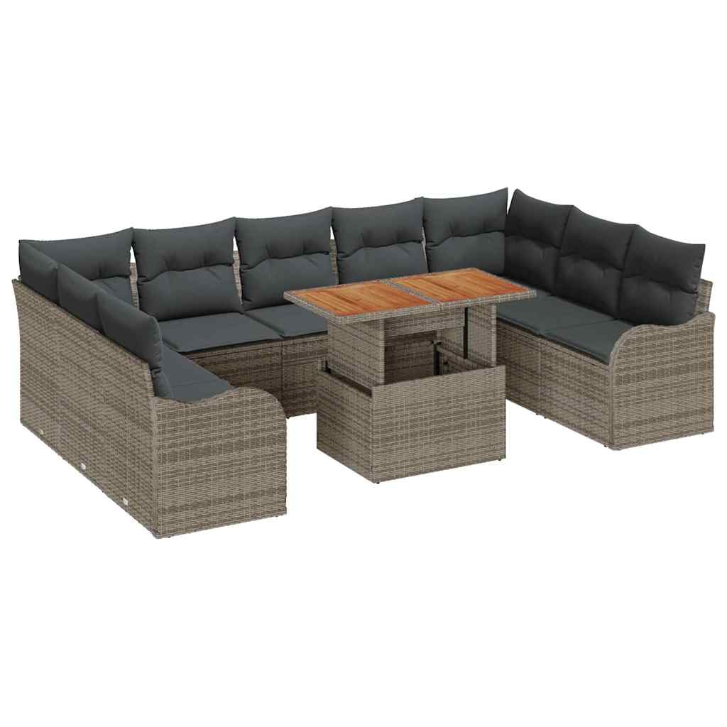 Conjunto de sofá de jardín con cojín Manual 10 pcs Gris