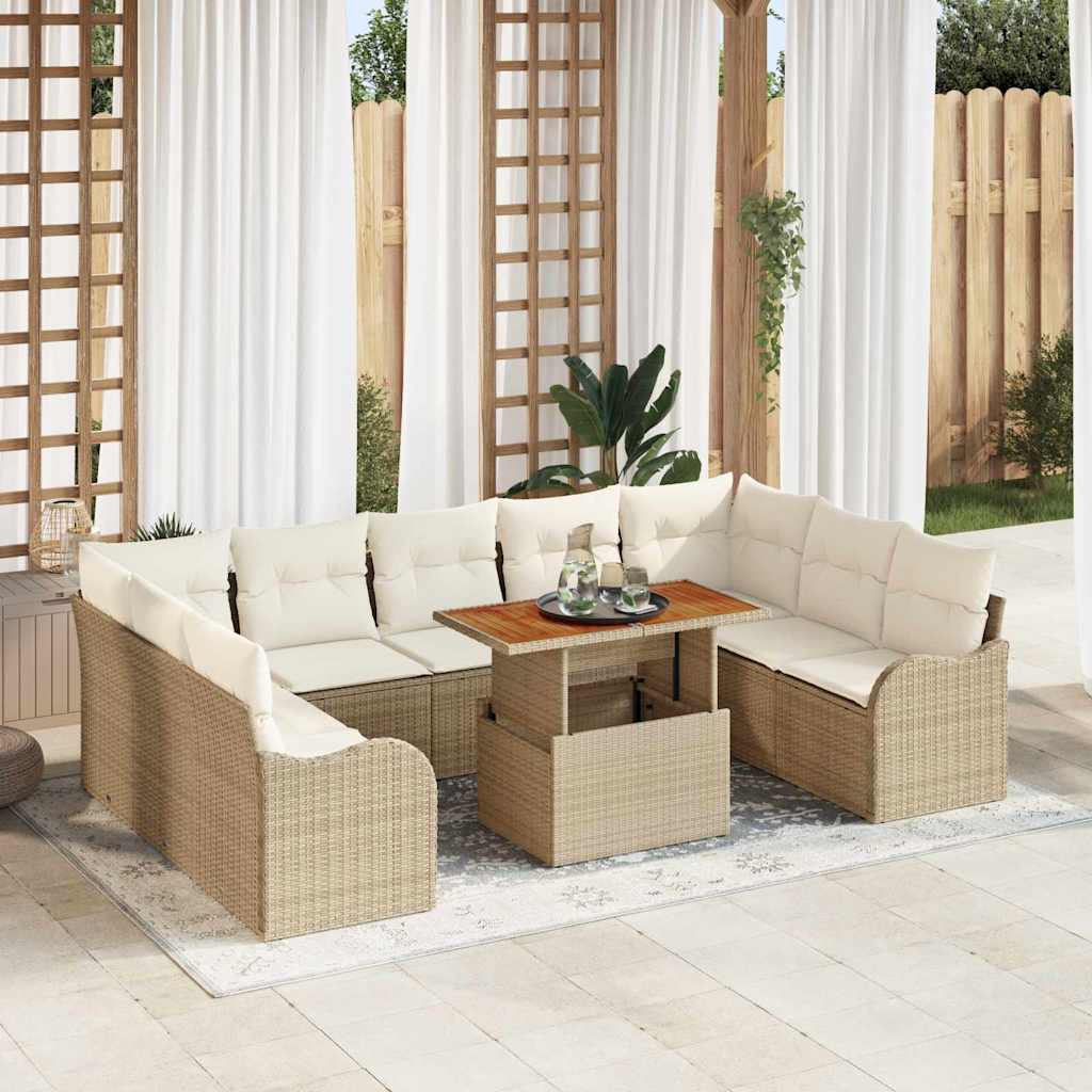 Conjunto de sofá de jardim com almofadas 10 pçs bege e creme