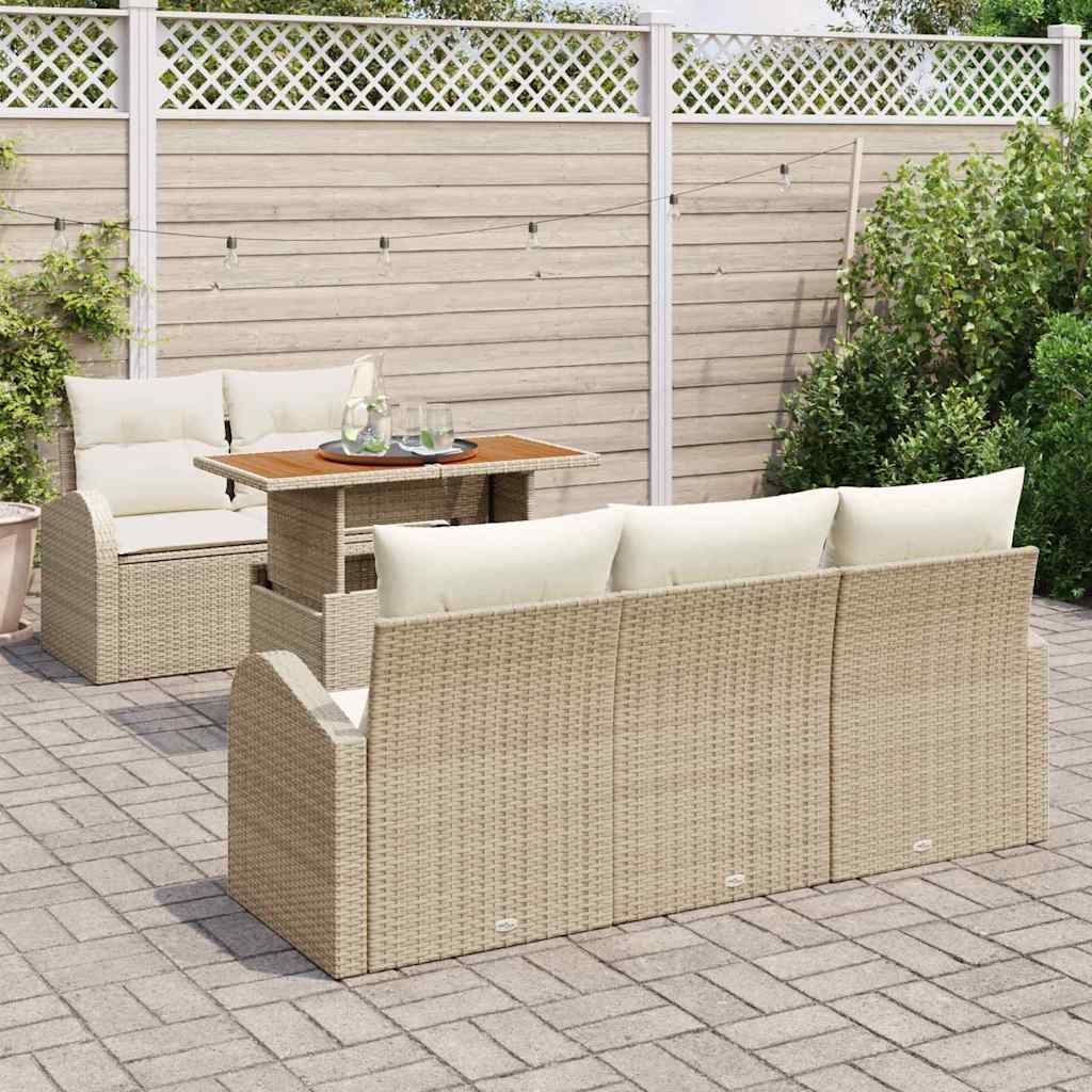 Conjunto de sofá de jardín con cojín 6 pcs beige y crema