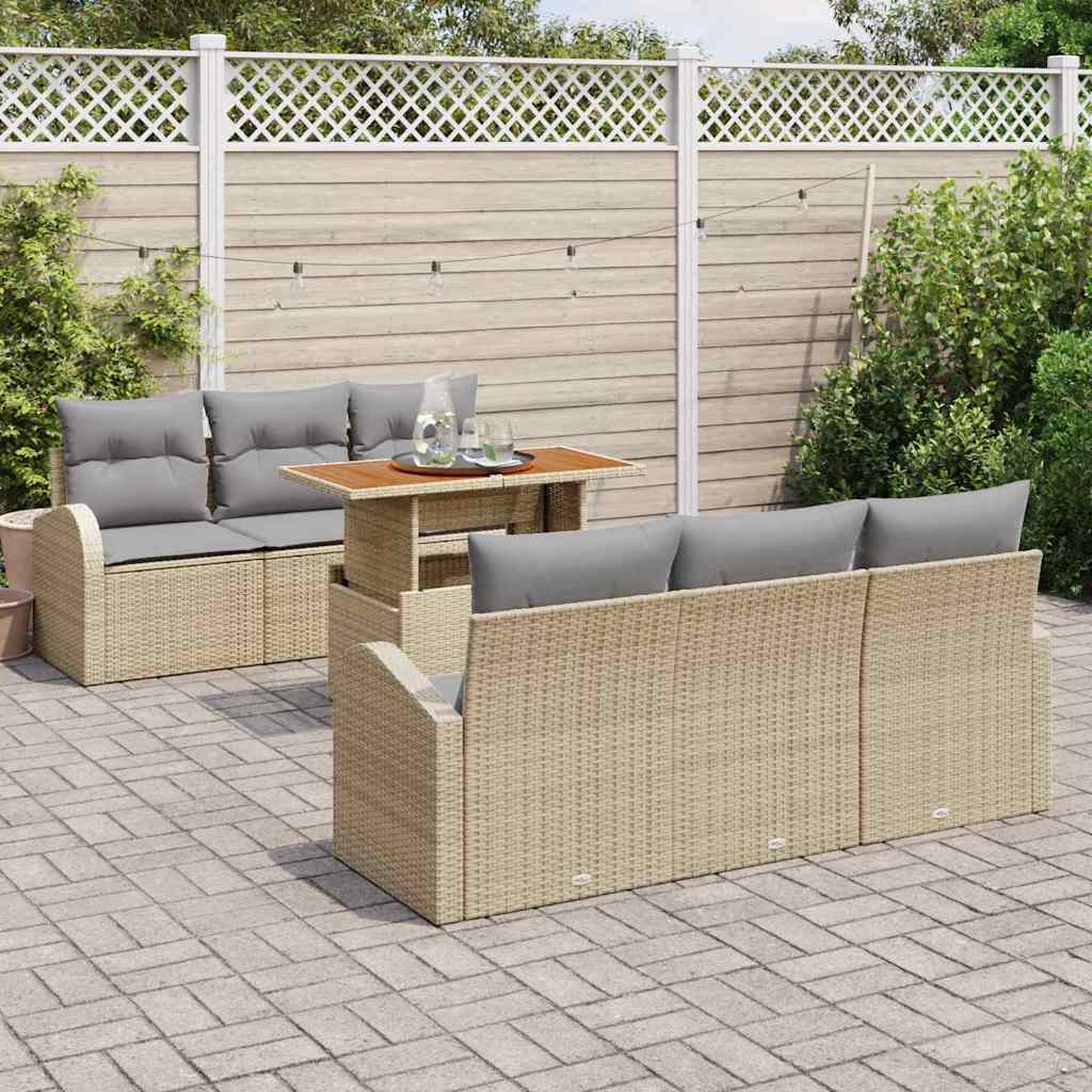 Conjunto de sofá de jardín con cojín 7 pcs beige y gris claro