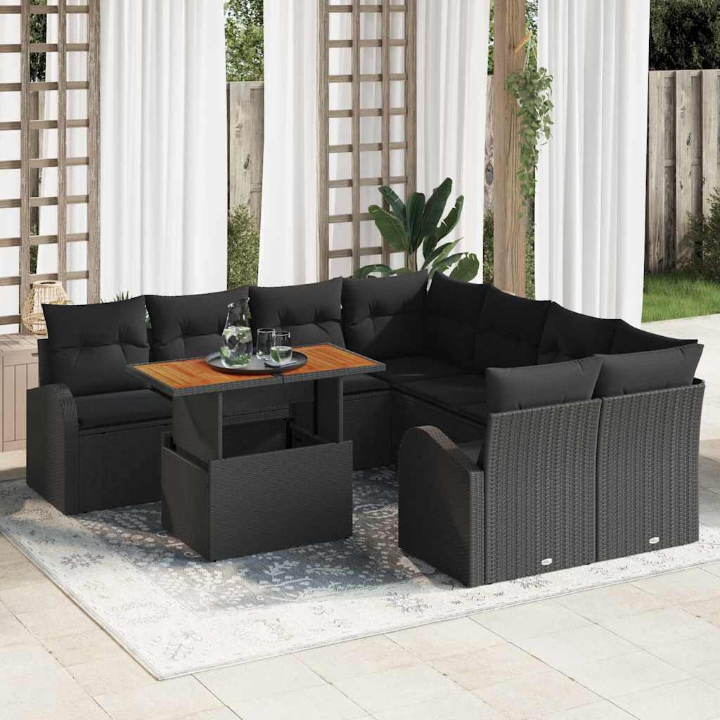 Conjunto de sofá de jardín con cojín 9 pcs beige y crema