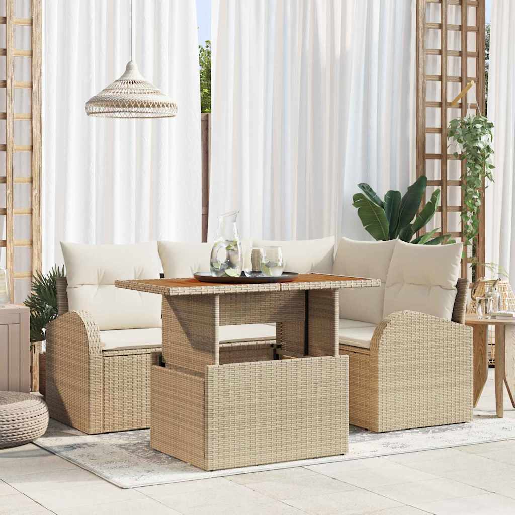 Conjunto de sofá de jardín con cojín 5 pcs beige y crema