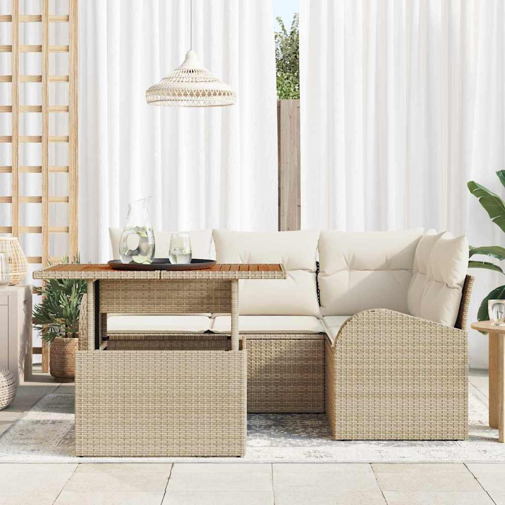 Conjunto de sofá de jardín con cojín 5 pcs beige y crema