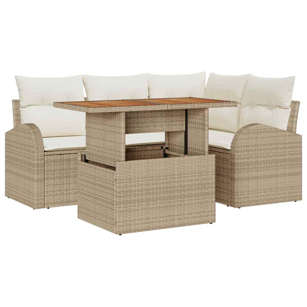 Conjunto de sofá de jardín con cojín 5 pcs beige y crema