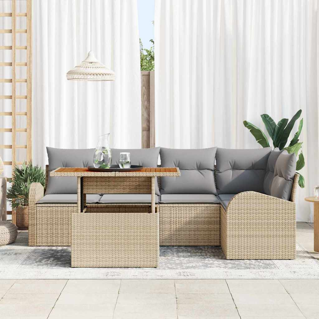 Conjunto de sofá de jardín con cojín 6 pcs beige y gris claro