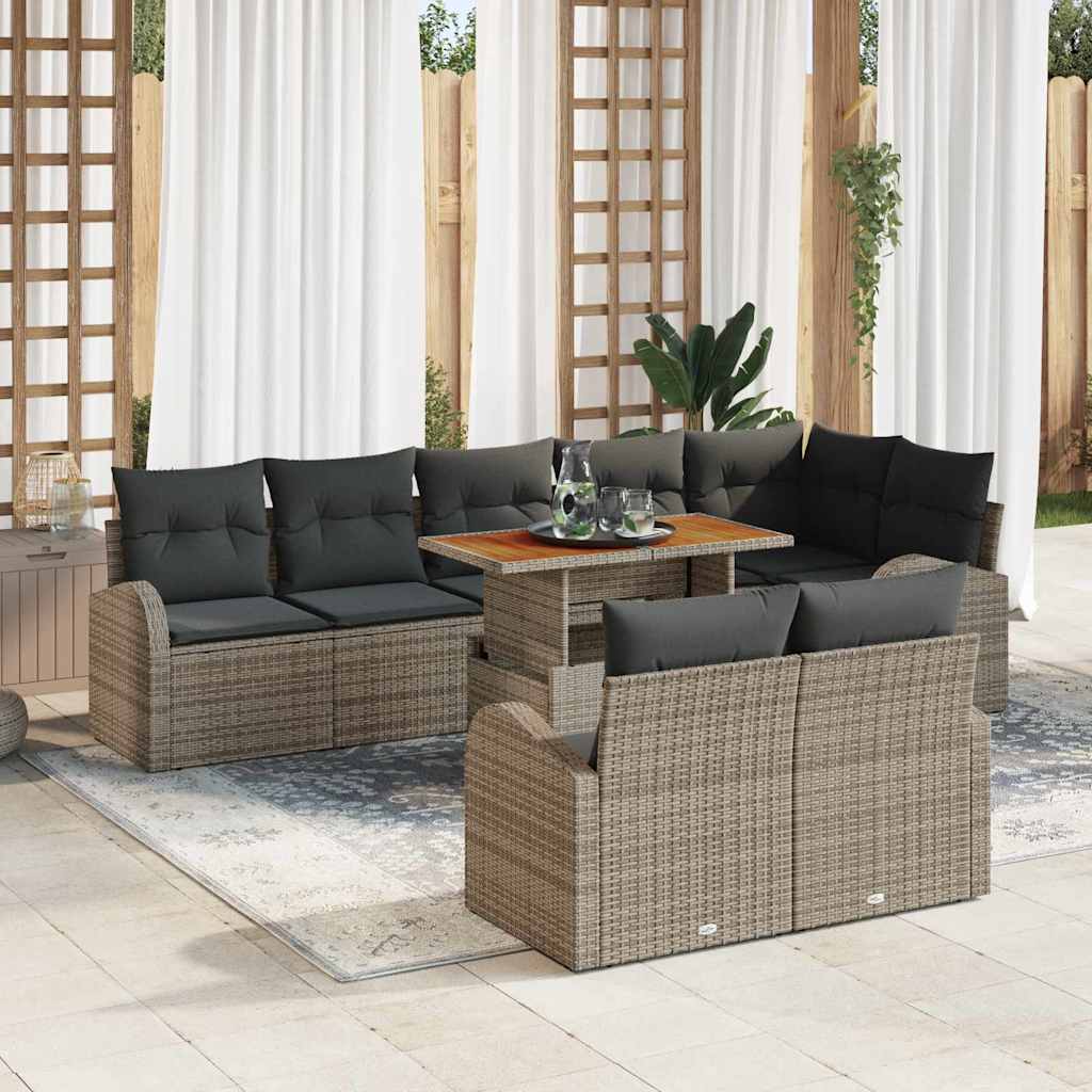 Conjunto de sofá de jardín con cojín 9 pcs beige y gris claro